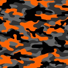 Digital Orange Camouflage Seamless Pattern. Military Texture. Abstract Army Or Hunting Masking Ornament. Classic Background. Vector Design Illustration.