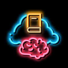 Poster - book cloud neon light sign vector. Glowing bright icon book cloud sign. transparent symbol illustration