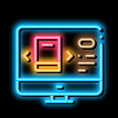 Sticker - computer book selection neon light sign vector. Glowing bright icon computer book selection sign. transparent symbol illustration