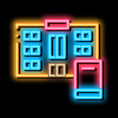 Poster - library neon light sign vector. Glowing bright icon library sign. transparent symbol illustration