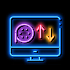 Canvas Print - online discs viewing neon light sign vector. Glowing bright icon online discs viewing sign. transparent symbol illustration