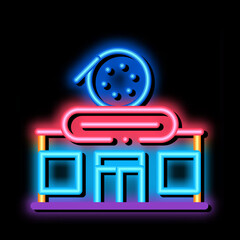 Canvas Print - record shop neon light sign vector. Glowing bright icon record shop sign. transparent symbol illustration