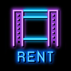 Poster - film rent neon light sign vector. Glowing bright icon film rent sign. transparent symbol illustration