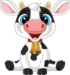 Canvas Print - Cute baby cow cartoon sitting