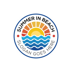 Wall Mural - badge logos of summer beach coast island, sea ocean and summer sun rays logo design