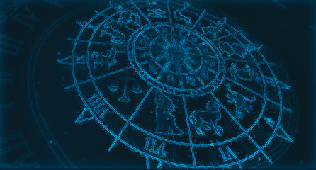 Wall Mural - Light symbols of zodiac and horoscope circle, Aries Zodiac Sign