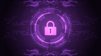 Poster - Security system interface on dark purple background.