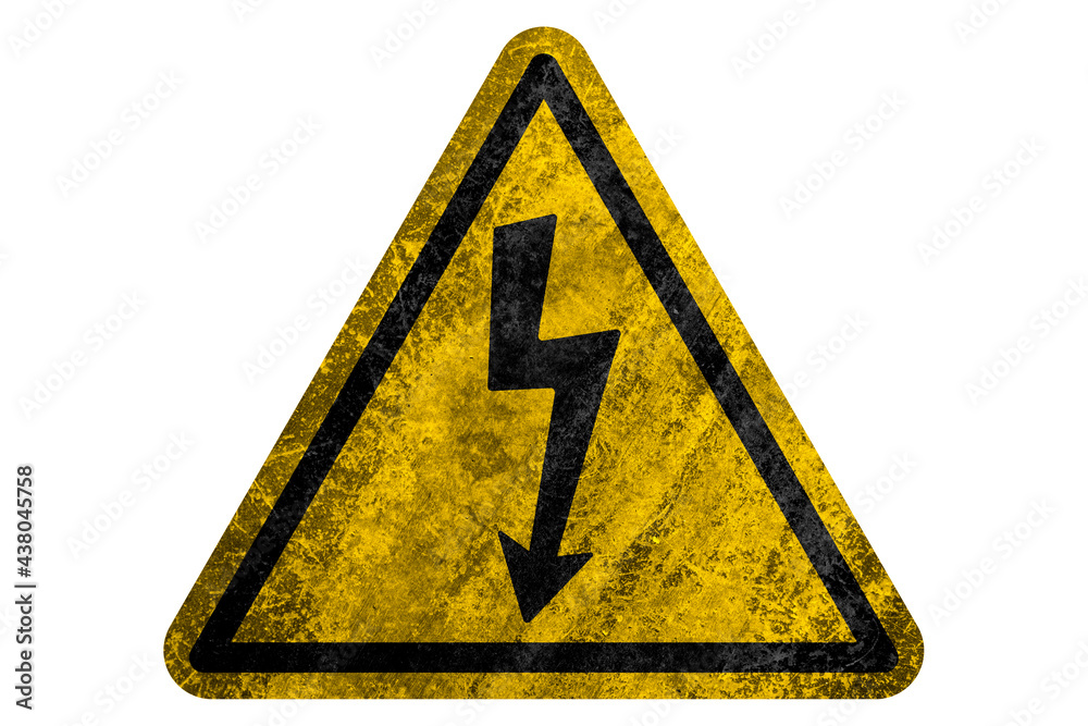 Hazard warning symbol rustic texture with ELECTRICITY mark on white ...