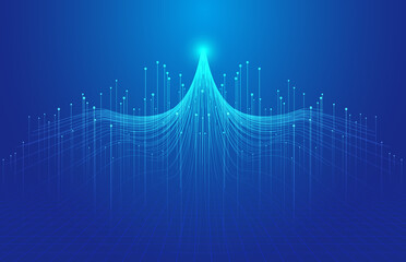 Poster - The dots and lines form a flying eagle with an abstract background of rising rays.