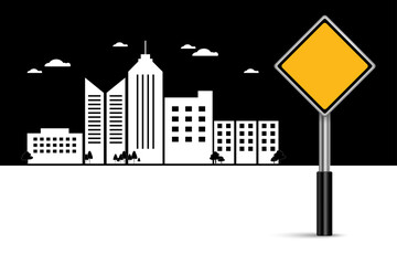 Wall Mural - Road sign and cityscape background vector, Traffic signs