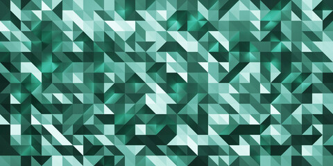 Poster - Low poly random tiles texture in green color. Abstract geometric pattern background with medium size triangles. Modern crystal design. 3D Rendering.