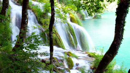 Wall Mural - waterfall- blue water and green nature