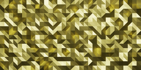 Poster - Low poly random tiles texture in gold color. Abstract geometric pattern background with medium size triangles. Modern crystal design. 3D Rendering.
