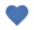 Denim heart shape with seam. Torn jean patch with stitches. Vector realistic illustration on white background.