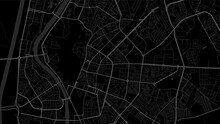 Black And Dark Grey Seville City Area Vector Background Map, Streets And Water Cartography Illustration.