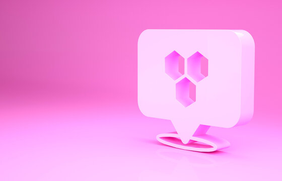 Pink Honeycomb bee location map pin pointer icon isolated on pink background. Farm animal map pointer. Minimalism concept. 3d illustration 3D render