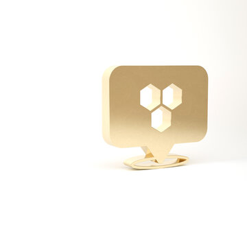 Gold Honeycomb bee location map pin pointer icon isolated on white background. Farm animal map pointer. 3d illustration 3D render