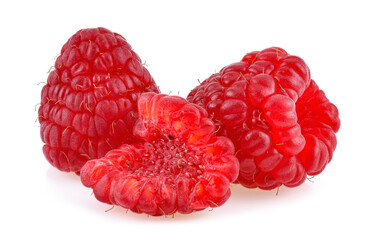 Wall Mural - ripe raspberries isolated on white background