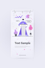Poster - businessman at tribune making financial presentation with graphs diagrams and charts concept full length