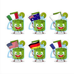 Sticker - Kiwi smoothie cartoon character bring the flags of various countries