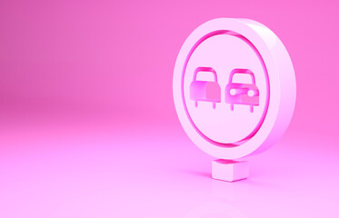 Sticker - Pink No overtaking road traffic icon isolated on pink background. Traffic rules and safe driving. Minimalism concept. 3d illustration 3D render