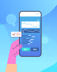 Poster - businessperson analyzing statistical information charts and graphs on smartphone screen data analysis process