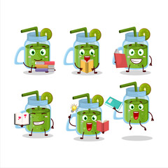 Sticker - A picture of kiwi smoothie cartoon character concept reading an amusing book