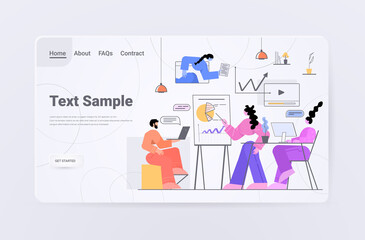 Poster - businesspeople analyzing charts and graphs data analysis process digital marketing planning company strategy