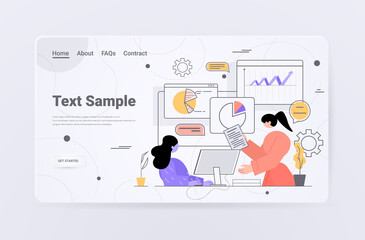Poster - businesspeople analyzing charts and graphs data analysis process digital marketing planning company strategy