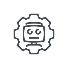  - Robot with cogwheel line icon. Settings and control of robot and bot vector outline sign.
