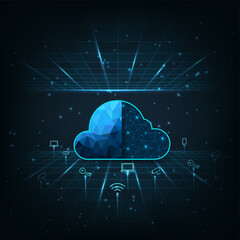 Fototapete -  Cloud computing.Networking concept. High-speed connection data analysis. Technology network for connected devices.cloud computing. big data center, on dark blue background.