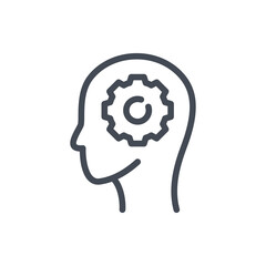  - Head with gear line icon. Machine learning vector outline sign.