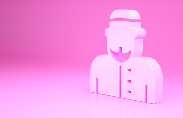 Sticker - Pink Muslim man icon isolated on pink background. Minimalism concept. 3d illustration 3D render