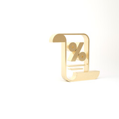 Gold Finance document icon isolated on white background. Paper bank document for invoice or bill concept. 3d illustration 3D render