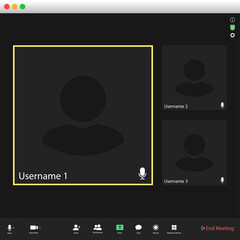 Poster - Video conferencing user interface. Video call screen interface template. Application for social communication. Video conferencing window overlay. three user.