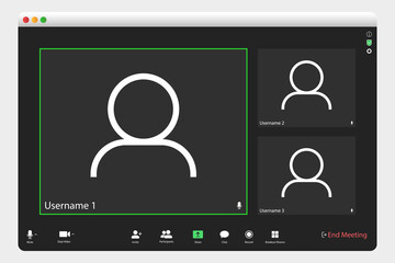 Poster - Video conferencing user interface. Video call screen interface template. Application for social communication. Video conferencing window overlay. three user.