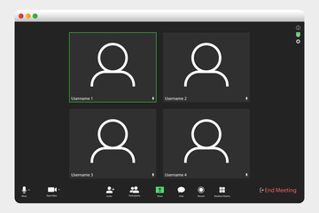Poster - Video conferencing user interface. Video call screen interface template. Application for social communication. Video conferencing window overlay. four users.