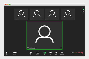 Poster - Video conferencing user interface. Video call screen interface template. Application for social communication. Video conferencing window overlay. five users.