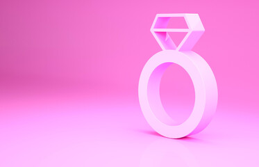 Sticker - Pink Diamond engagement ring icon isolated on pink background. Minimalism concept. 3d illustration 3D render