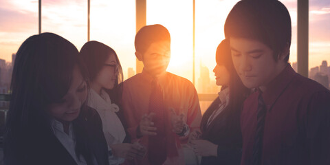 Wall Mural - Silhouette of business team discussing in meeting