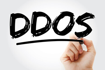 Aufkleber - ddos - distributed denial of service acronym with marker, technology concept background