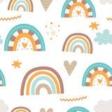 Seamless Rainbow pattern kids nursery print. Boho pattern for baby room design. Vector illustration