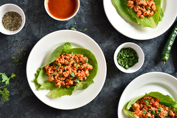 Wall Mural - Asian minced meat lettuce wraps