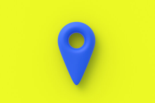 Blue map pointer icon on yellow background. Gps marker. Geographical location. Top view