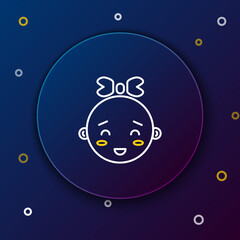 Poster - Line Happy little girl head icon isolated on blue background. Face of baby girl. Colorful outline concept. Vector
