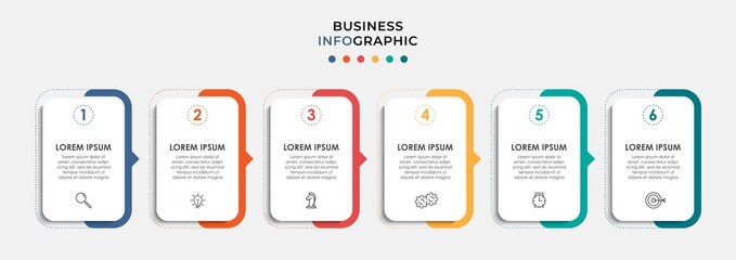 Vector Infographic design business template with icons and 6 options or steps. Can be used for process diagram, presentations, workflow layout, banner, flow chart, info graph