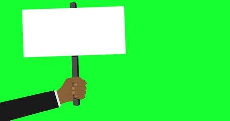 hand holding white board banner sign animated. protest signboard poster placard video animation 4k