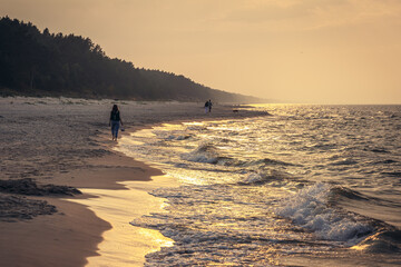 Wall Mural - Sunset over sandy Baltic sea beach in Katy Rybackie village on Vistula river Spit, Poland