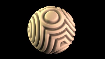 Poster - 3d rendering of a strange amber sphere with a complex relief of concentric circles with smooth lines. A mysterious ball above the reflecting surface. Caramel object.