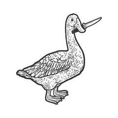goose with knife in beak line art sketch engraving vector illustration. t-shirt apparel print design